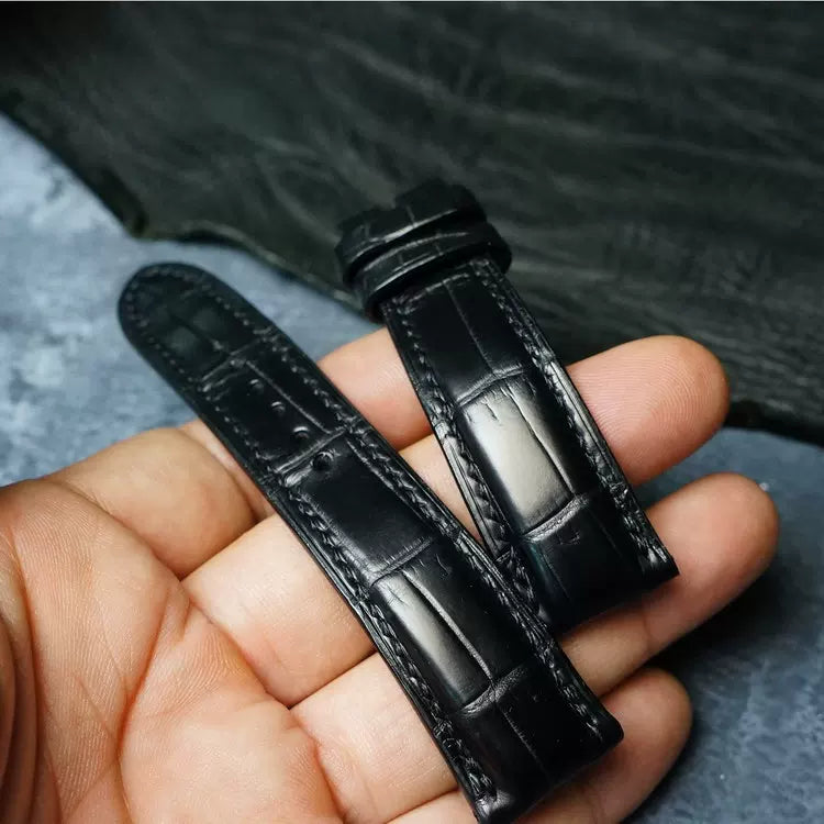 Handcrafted Black American Alligator Leather Watch Strap