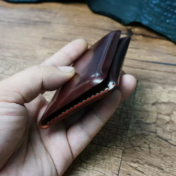 Handcrafted Dark Brown Shell Cordovan Leather Cardholder in Shell-Shape
