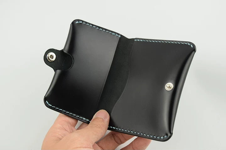 Handcrafted Oil Aniline Dyed Black Shell Cordovan Leather Cardholder