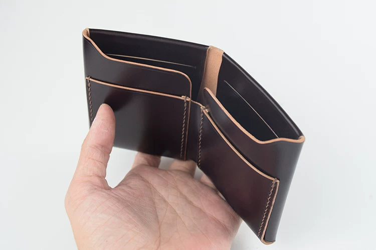 Handcrafted Oil Aniline Dyed Dark Brown Shell Cordovan Mini Leather Wallet