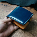 Handcrafted Navy Blue Shell Cordovan Leather Wallet with Italian Gattuso Oily Calfskin Lining