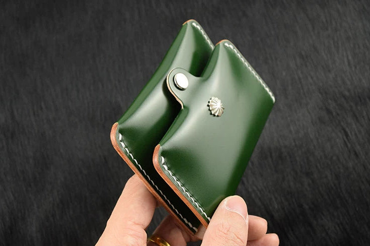 Handcrafted Oil Aniline Dyed Green Shell Cordovan Leather Cardholder