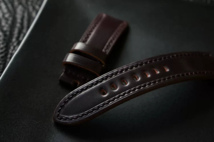 Handcrafted Burgundy Horween Shell Cordovan Watch Strap