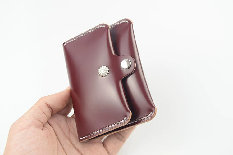 Handcrafted Oil Aniline Dyed Burgundy Shell Cordovan Leather Cardholder