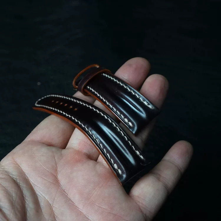 Handcrafted Chocolate Brown Shell Cordovan Watch Strap with Double Padding