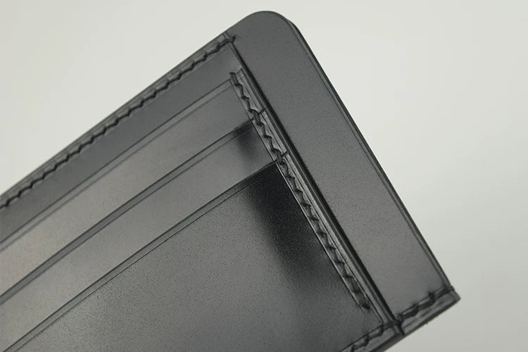 Handcrafted Oil Aniline Dyed Black Shell Cordovan Leather Cardholder
