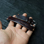Handcrafted Burgundy Horween Shell Cordovan Watch Strap with Vintage Rope Stitching