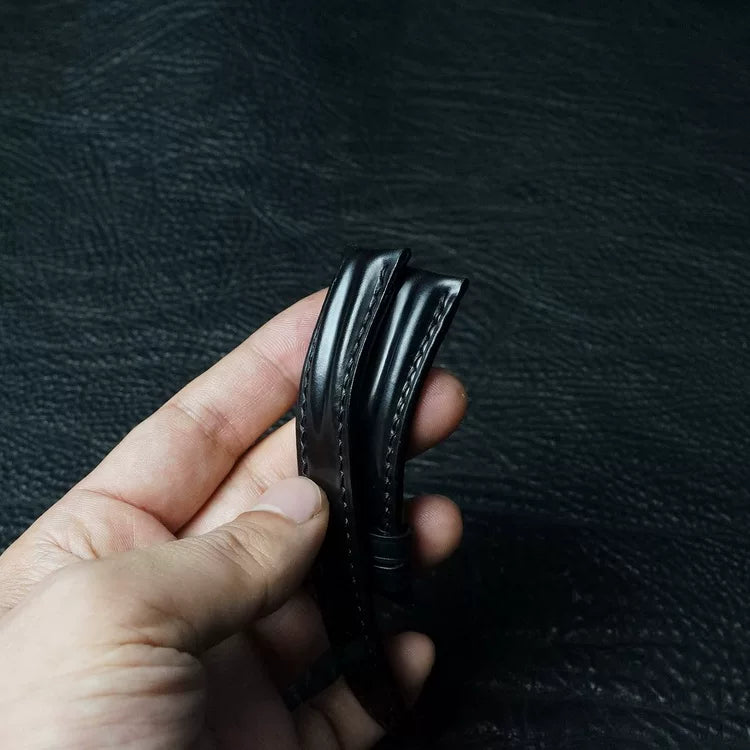 Handcrafted Black Shell Cordovan Watch Strap with Double Padding