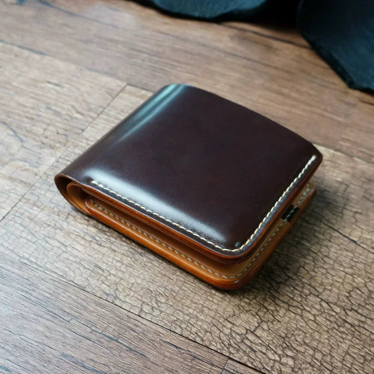 Handcrafted Chocolate Brown Shell Cordovan Leather Wallet with Italian Gattuso Oily Calfskin Lining