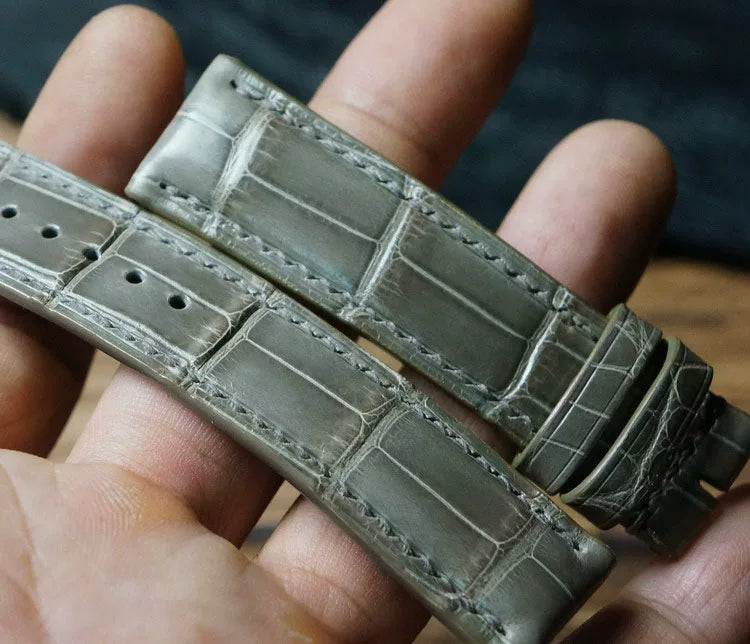 Handcrafted Dove Gray American Alligator Leather Watch Strap