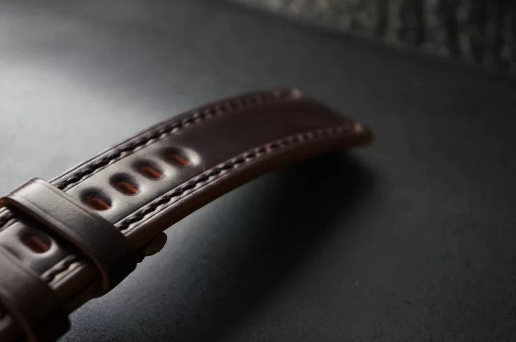 Handcrafted Burgundy Horween Shell Cordovan Watch Strap