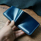 Handcrafted Navy Blue Shell Cordovan Leather Wallet with Italian Gattuso Oily Calfskin Lining