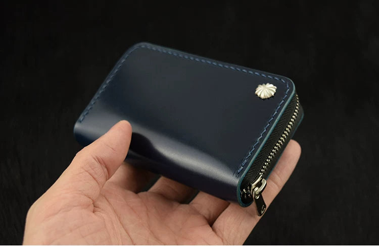 Handcrafted Oil Aniline Dyed Navy Blue Shell Cordovan Leather Wallet