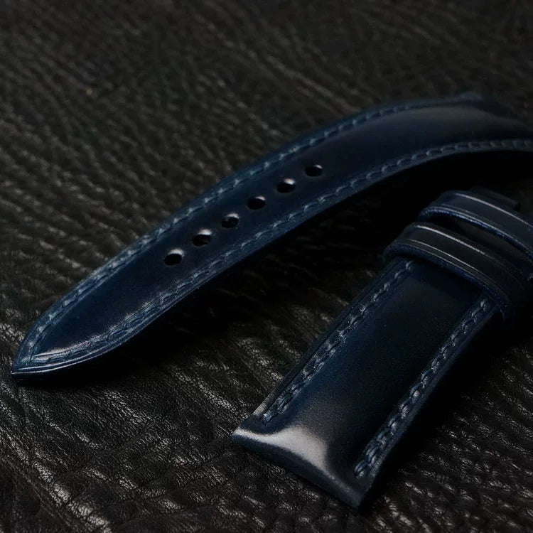 Handcrafted Navy Horween Shell Cordovan Watch Strap