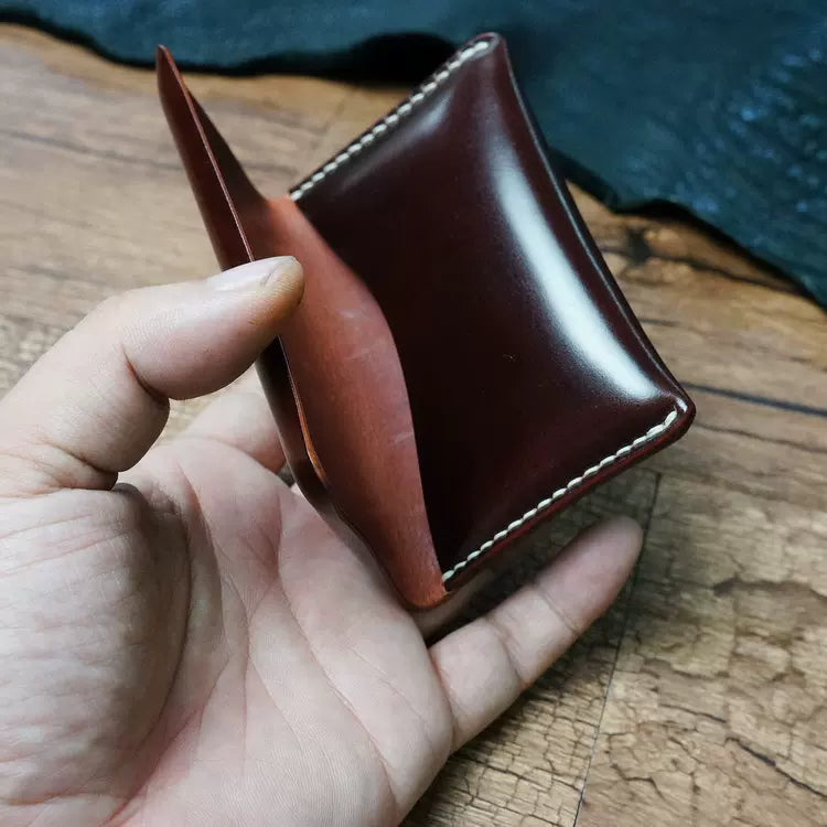 Handcrafted Dark Brown Shell Cordovan Leather Cardholder in Shell-Shape