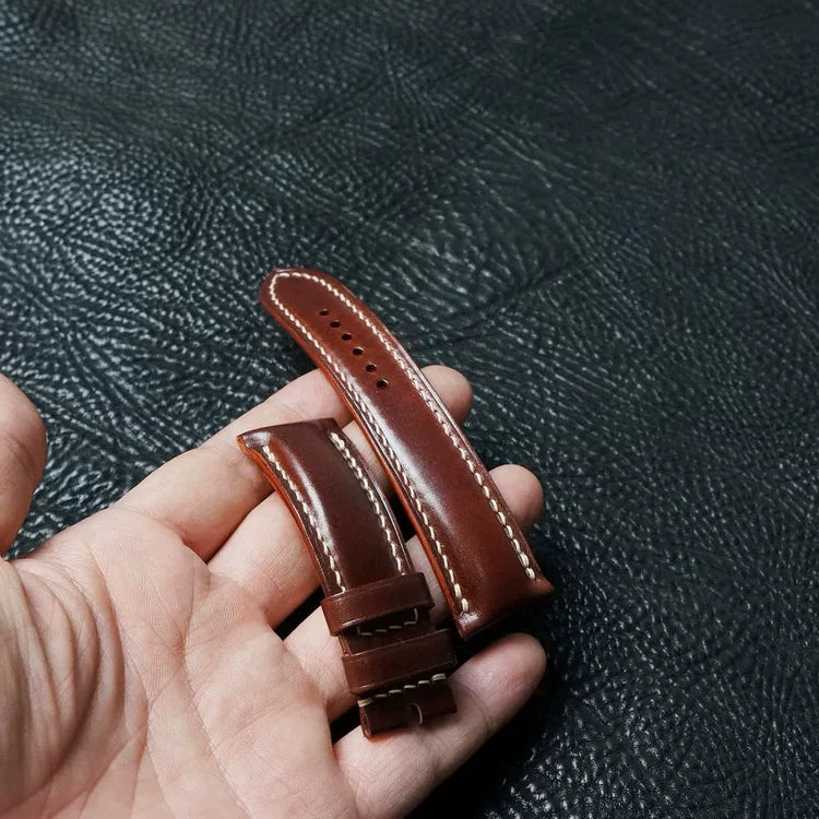 Handcrafted Chestnut Brown Shell Cordovan Leather Watch Strap