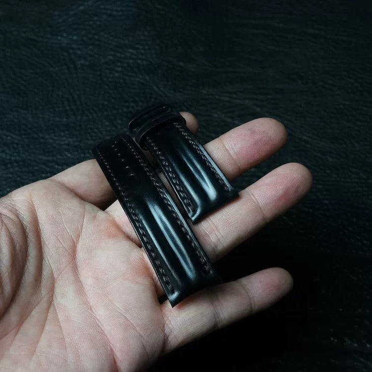 Handcrafted Black Shell Cordovan Watch Strap with Double Padding