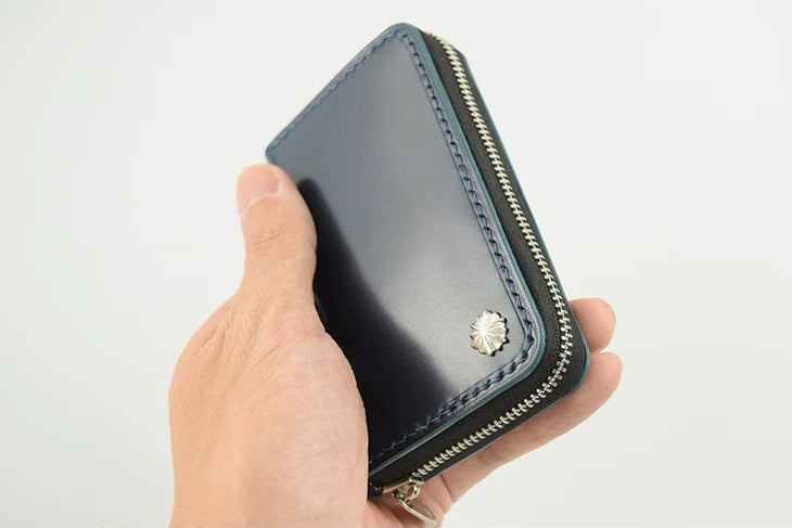 Handcrafted Oil Aniline Dyed Navy Blue Shell Cordovan Leather Wallet
