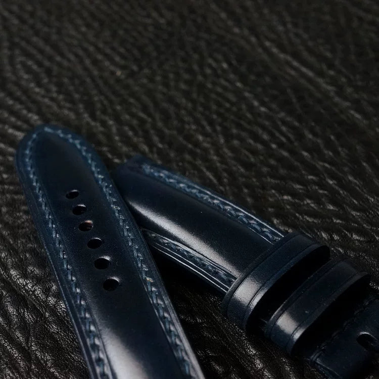 Handcrafted Navy Horween Shell Cordovan Watch Strap