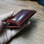 Handcrafted Dark Brown Shell Cordovan Leather Cardholder in Shell-Shape