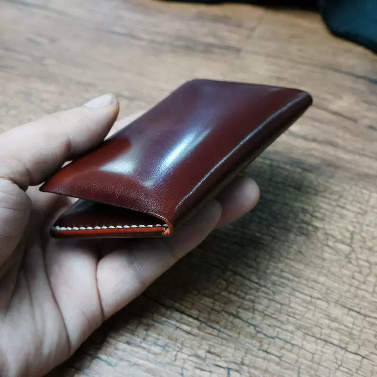 Handcrafted Dark Brown Shell Cordovan Leather Cardholder in Shell-Shape