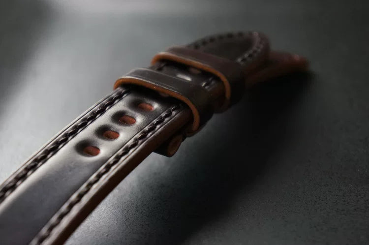 Handcrafted Burgundy Horween Shell Cordovan Watch Strap