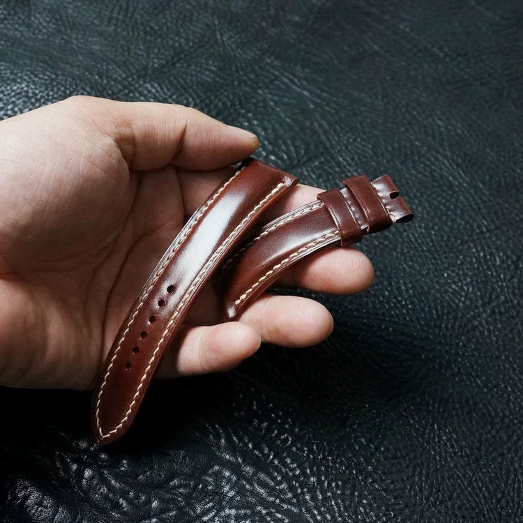 Handcrafted Chestnut Brown Shell Cordovan Leather Watch Strap