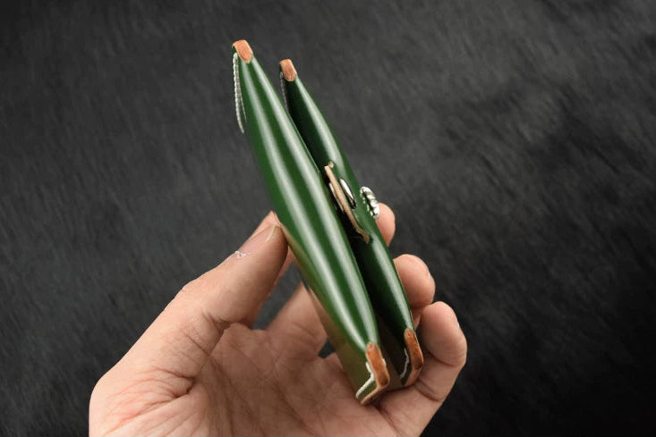 Handcrafted Oil Aniline Dyed Green Shell Cordovan Leather Cardholder