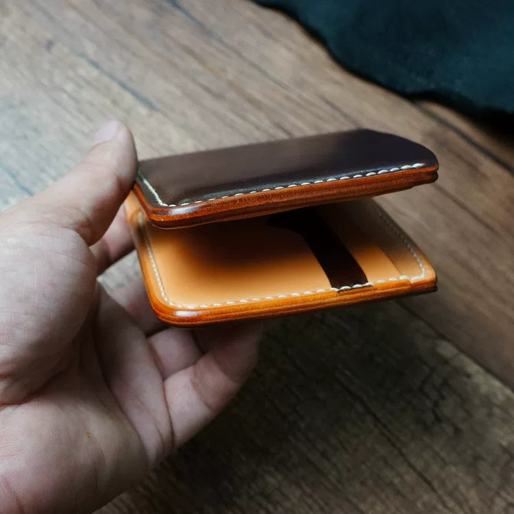 Handcrafted Chocolate Brown Shell Cordovan Leather Wallet with Italian Gattuso Oily Calfskin Lining
