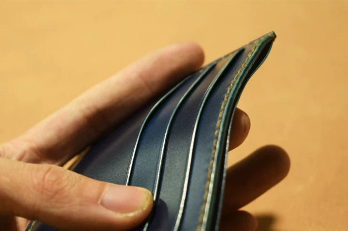 Handcrafted Oil Aniline Dyed Navy Blue Shell Cordovan Leather Cardholder