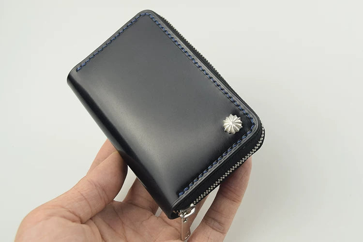 Handcrafted Oil Aniline Dyed Black Shell Cordovan Leather Wallet