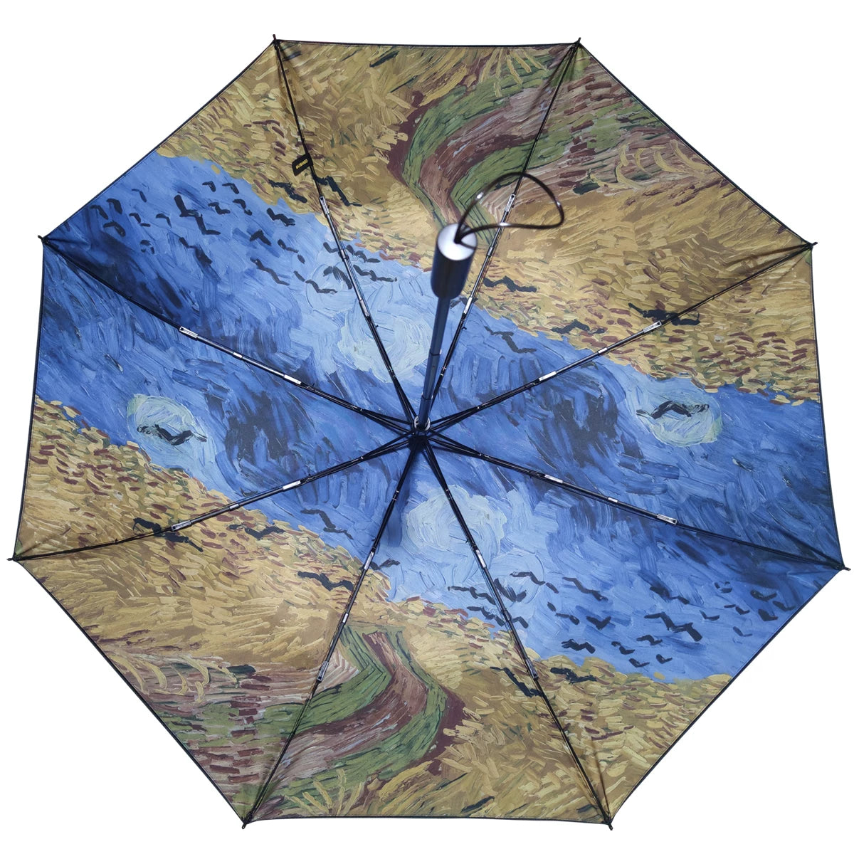 Double-Canopy Silver Coating Folding Umbrella with Wooden Handle – Oil Painting Style Portrait Design