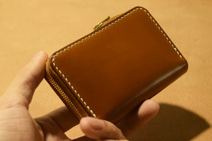 Handcrafted Oil Aniline Dyed Amber Shell Cordovan Leather Wallet