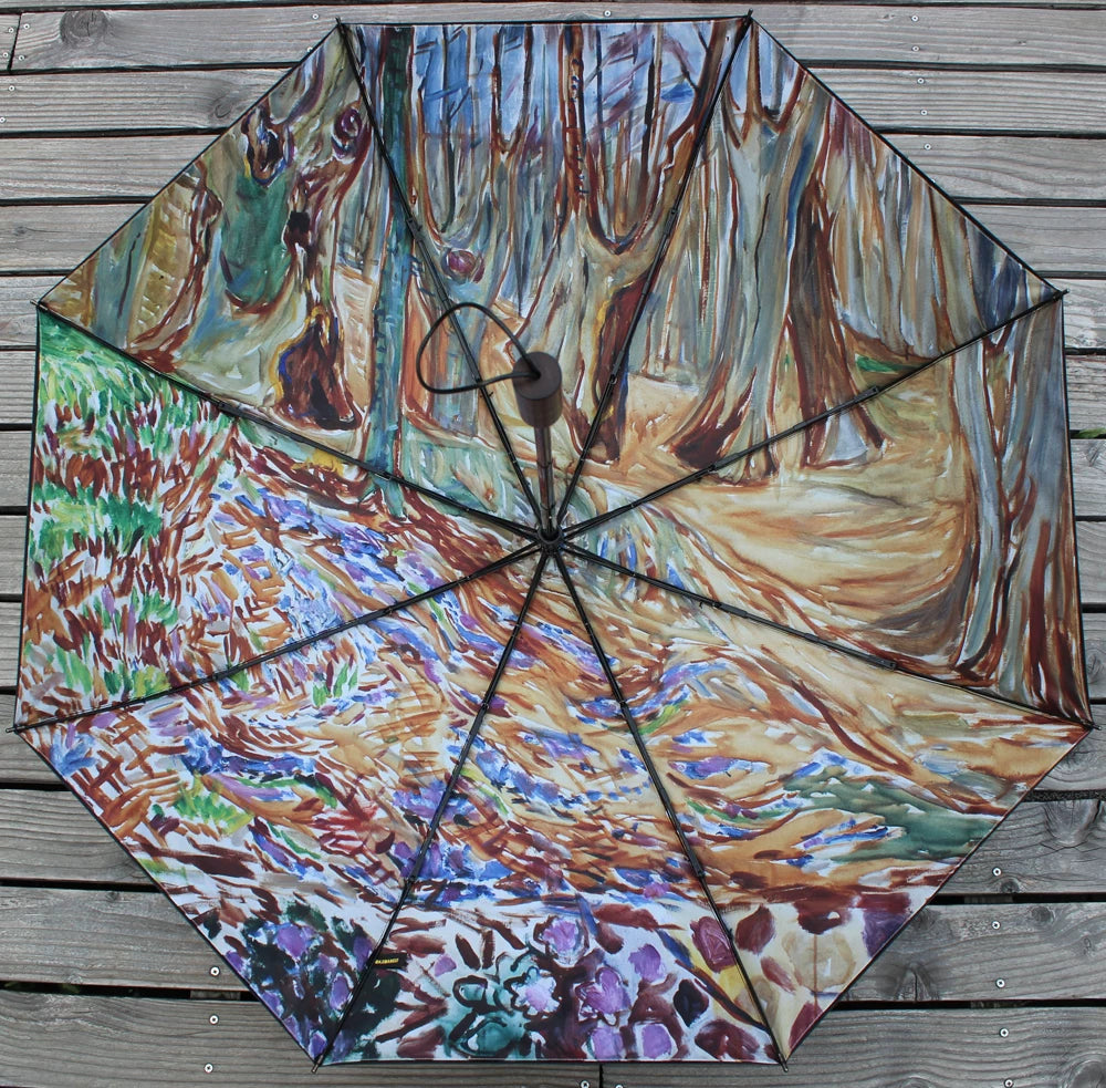 Double-Canopy Silver Coating Folding Umbrella with Wooden Handle – Oil Painting Style Portrait Design