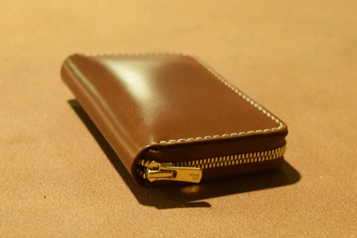 Handcrafted Oil Aniline Dyed Amber Shell Cordovan Leather Wallet