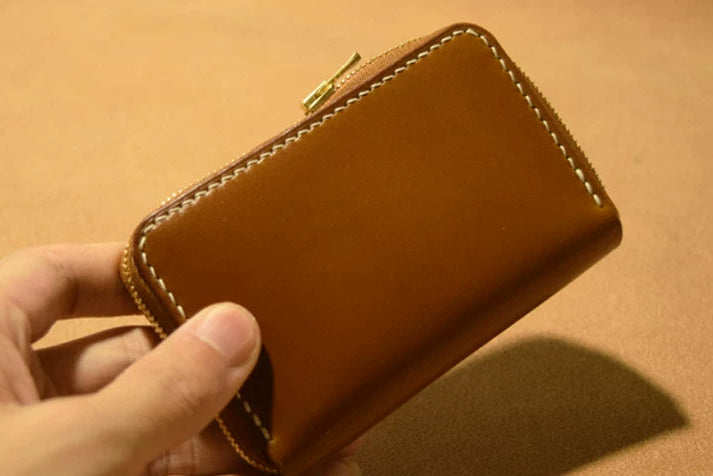 Handcrafted Oil Aniline Dyed Amber Shell Cordovan Leather Wallet