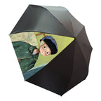 Double-Canopy Black Coating Folding Umbrella with Wooden Handle – Q-Version Famous Painting Portrait Design
