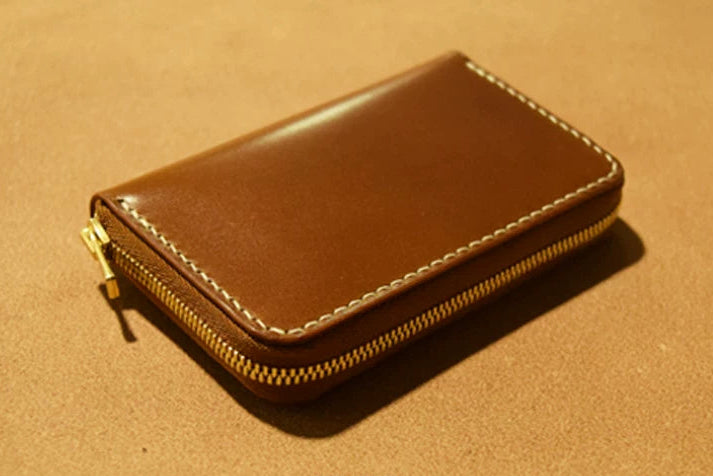 Handcrafted Oil Aniline Dyed Amber Shell Cordovan Leather Wallet